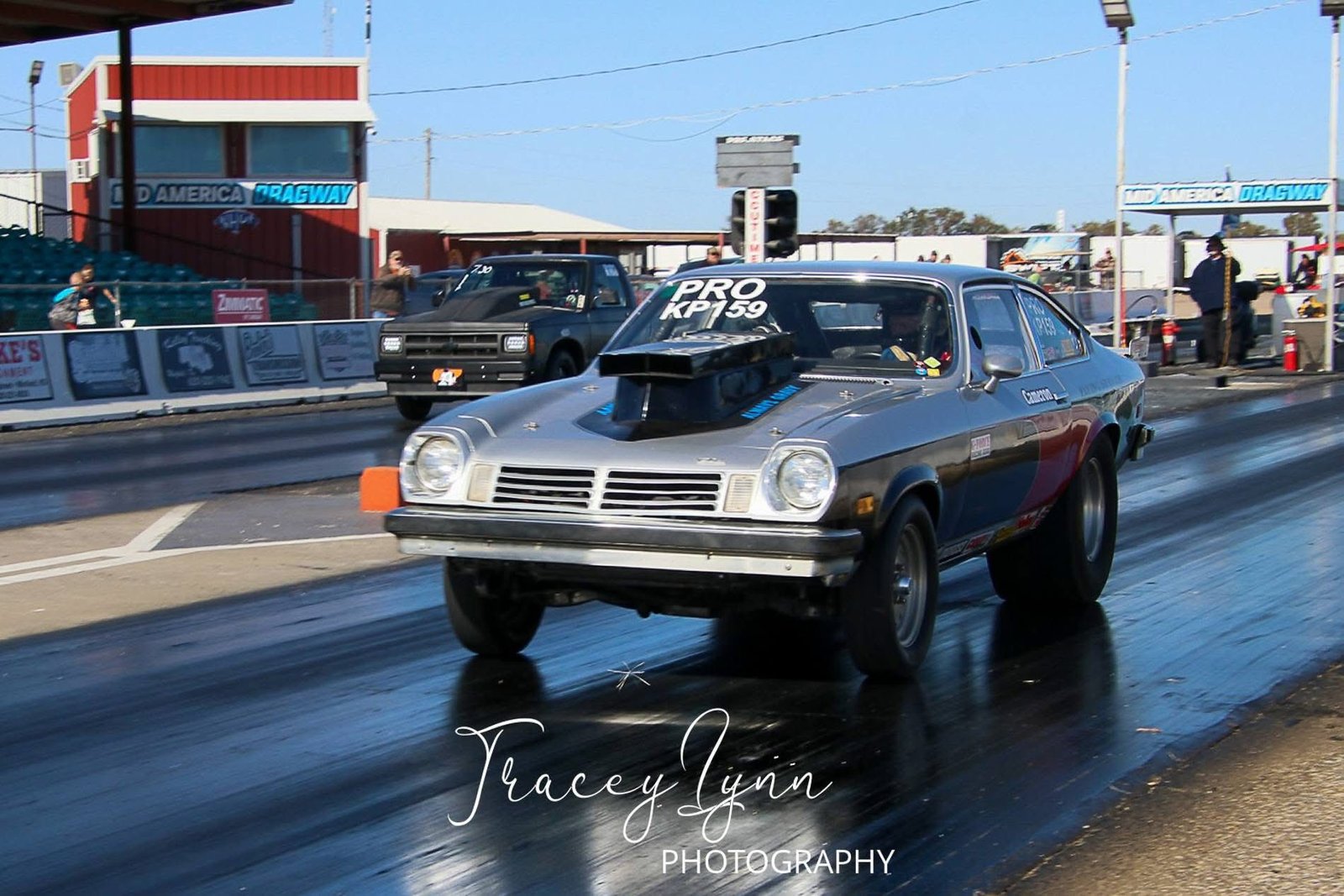 Black drag car at the starting line